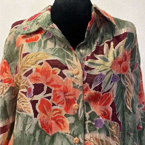 TANJAY shirt green button front woman’s size 14 - Picture 7 of 10